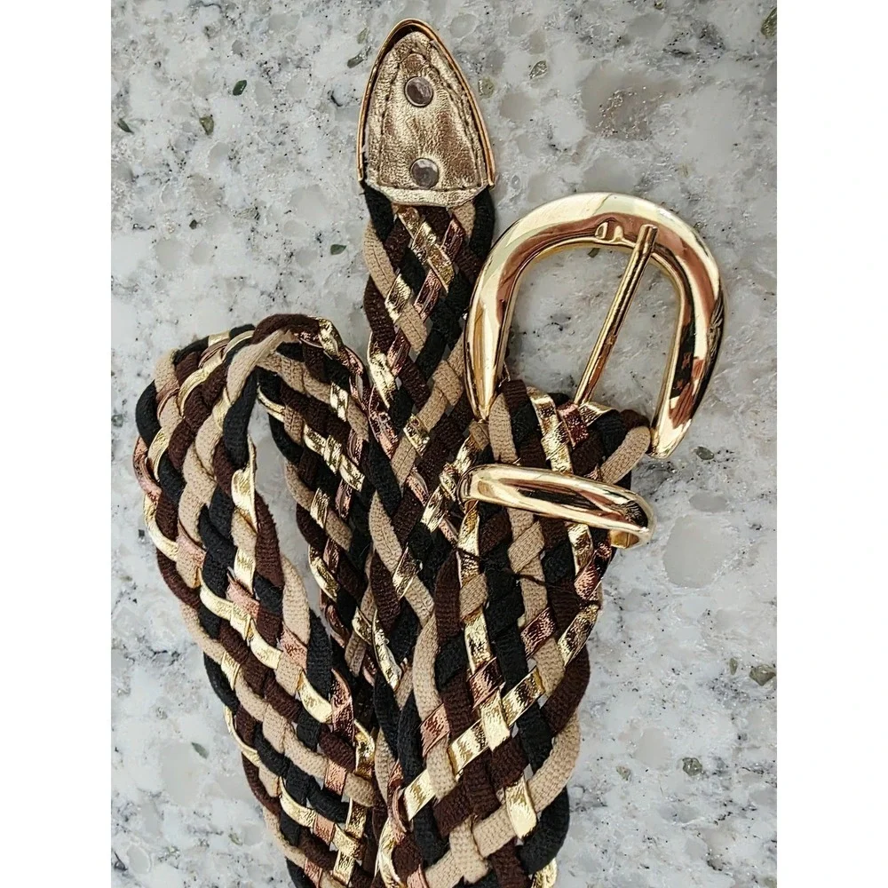 Womens Vintage Belt Lot Braided Gold White Casual Jean Dress Belt Set of‎ 3 L XL